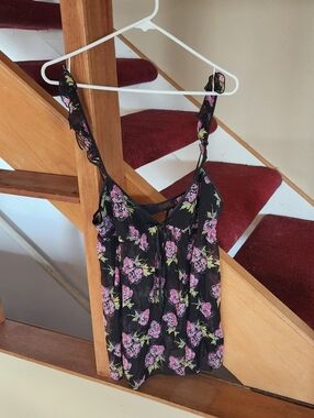 Victoria's Secret Floral Lingerie Black & Pink Sleeveless Cami Top
